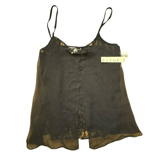 Natori Other - Josie Natori Black Sheer Lace Overlay Camisole Top Size Medium Fly-away Babydoll